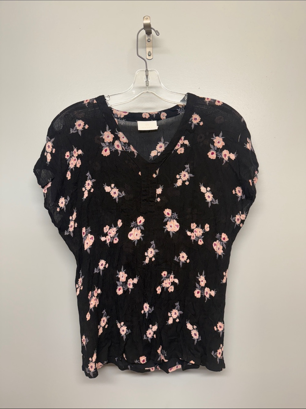 Kaffe Black Floral V Neck Short Sleeve Blouse
